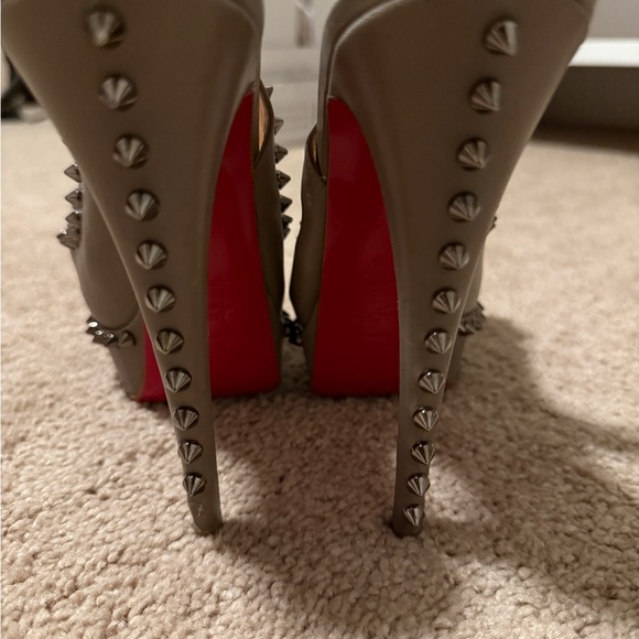 Christian Louboutin Gray Studded Bow Slingback Heels - Picture 6 of 7